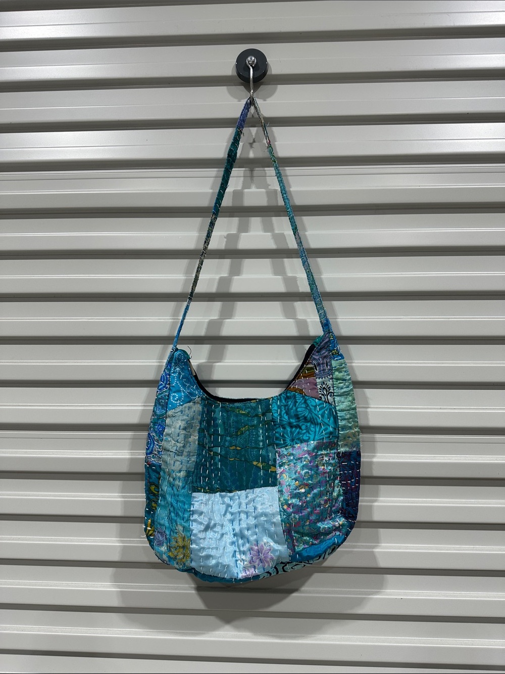 Handcrafted Quilted Shoulder Bag in Teal Patchwork